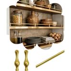 Raf koruma ızgarası, dekoratif metal raf koruma ızgarası seti, 35,5 – 107 cm ayarlanabilir devrilme emniyetleri, ahşap/galeri rafları için, altın, 6'lı paket, 94 cm/37 inç, cam ürünleri ve
