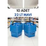 Raf Sanatı 10 Adet / 22 Litre Plastik Market Alışveriş Sepeti Profesyonel Market Mağaza El Sepeti - Mavi