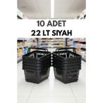 Raf Sanatı 10 Adet / 22 Litre Plastik Market Alışveriş Sepeti Profesyonel Market Mağaza El Sepeti - Siyah