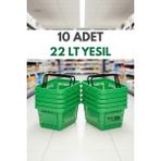 Raf Sanatı 10 Adet / 22 Litre Plastik Market Alışveriş Sepeti Profesyonel Market Mağaza El Sepeti - Yeşil