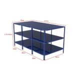 RafBurada 3 Katlı Renkli Paketleme Masası - Atölye, Depo, Hobi Çalışma Masası - Mavi Siyah-177x93 cm-100 cm