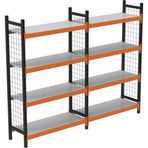 RafBurada 4 Katlı Duble Dekoratif Midi Rack - Ekonomik Depo,Arşiv, Kiler Rafı Siyah-Turuncu-35x180 cm-100 cm