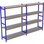 Rafburada 4 Katlı Duble Depo Rafı - 300-350 Kg Taşıma Kapasiteli Hafif Rack Raf - 50x150x250 cm - Galvaniz