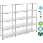 Rafburada 5 Katlı 3'lü Bitişik Paslanmaz Krom Raf - Inox Soğuk Oda Rafı, Buzhane Rafı - 31x93 cm-200 cm-0.70 mm - Gri