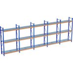 Raffar 3 Katlı 5li Bitişik Endüstriyel Depo Raf Sistemi – Hafif Yük Rafı - Çok Renkli - 80x600xH250CM