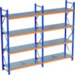 Raffar 4 Katlı 2li Bitişik Endüstriyel Depo Raf Sistemi – Hafif Yük Rafı - Çok Renkli - 80x240xH250CM