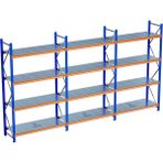 Raffar 4 Katlı 3li Bitişik Endüstriyel Depo Raf Sistemi – Hafif Yük Rafı - Çok Renkli - 40x540xH250CM