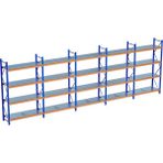 Raffar 4 Katlı 5li Bitişik Endüstriyel Depo Raf Sistemi – Hafif Yük Rafı - Çok Renkli - 60x450xH250CM