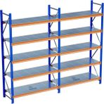 Raffar 5 Katlı 2li Bitişik Endüstriyel Depo Raf Sistemi – Hafif Yük Rafı - Çok Renkli - 60x240xH250CM