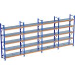 Raffar 5 Katlı 4li Bitişik Endüstriyel Depo Raf Sistemi – Hafif Yük Rafı - Çok Renkli - 80x720xH200CM