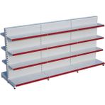Raffar Beyaz Metal Çift Yönlü Orta Reyon 4 Katlı 3'li Birleşik Market Raf Sistemi | Market Rafı | G270CM Yükseklik H140 Cm| - Kırmızı - ölçü
