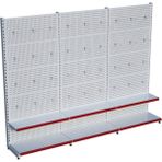 Raffar Beyaz Metal Delikli 3'lü Birleşik 2 Katlı Market Raf Sistemi | Hırdavat Rafı | G270CMYÜKSEKLIK H220 Cm| - Kırmızı - ölçü