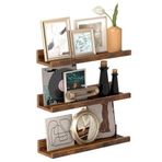 rafları, 3'lü set, yüzer raflar, uzunluk 38 cm, dekoratif öğeler, baharat kavanozları resim çerçeveleri için yükseltilmiş ön kenar, kahverengi LWS037X01