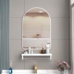 Raflı Modern Metal Duvar Aynası - Banyo Yatak Odası ve Oturma Odası Dekoru için HD Eliptik Makyaj Aynası 40 x 50 cm - Şık Beyaz Derin Çerçeve Tasarımı