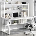 Raflı Modern Yazı Masası Sağlam Metal Çerçeve Çalışma İstasyonu Ev ve Ofis için Beyaz (72 cm)