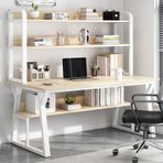 Raflı ve Kitaplıklı Modern Yazı Masası Sağlam Metal Çerçeve Ev Ofis İş İstasyonu (107 cm Doğal)