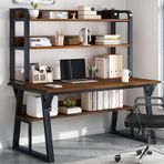 Raflı ve Kitaplıklı Modern Yazı Masası, Sağlam Metal Çerçeve Ev ve Ofis İş İstasyonu (70,8 cm Meşe)