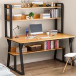 Raflı ve Kitaplıklı Modern Yazı Masası, Sağlam Metal Çerçeve, Ev ve Ofis Kullanımı için İdeal (70,8 cm Armut)