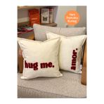 RahanDesign Hug me - Amor Yazılı Punch İşlemeli Pamuklu 2li Kırlent Kılıfı Seti - 43x43cm - Punch Kırlent Kılıfı