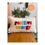 RahanDesign Positive Energy Punch İşlemeli Pamuklu Kumaş Kırlent Kılıfı - 30*50cm - Punch İşlemeli Yastık Kılıfı