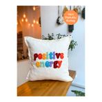 RahanDesign Positive Energy Punch İşlemeli Pamuklu Kumaş Kırlent Kılıfı - 43*43cm - Punch İşlemeli Yastık Kılıfı