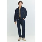 Rahat Fit Klasik Piliseli Koyu Indigo Erkek Jean Ceket - Lacivert