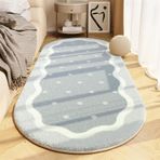 Rahat Gri-Mavi Tüylü Halı Oturma Odası ve Yatak Odası için Kalın Kaymaz Halı Peluş Ev Dekoru Oval Şekil 120x200 cm Yumuşak Kısa Tüylü Tasarım