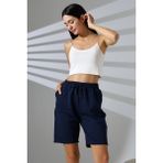 Rahat Kalıp Geniş Uzun Penye Pamuklu Unisex Şort 21823 Lacivert - XL