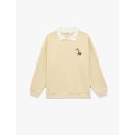 Rahat Kalıp Kedi Nakışlı Uzun Kollu Polo Yaka Sweatshirt