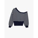 Rahat Kalıp Uzun Kollu Kayık Yaka Omzu Açık Çizgili Sweatshirt