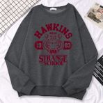 Rahat Sokak Bayan Kazak Hawkins Lisesi Indiana 1983 Baskı Kapüşonlular Gevşek Bisiklet Yaka K - Antrasit - XL
