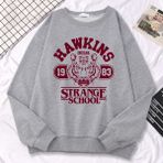 Rahat Sokak Bayan Kazak Hawkins Lisesi Indiana 1983 Baskı Kapüşonlular Gevşek Bisiklet Yaka K - Gri - 5XL