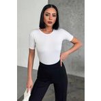 Rahat Ve Şık Kısa Kollu Bisiklet Yaka Likralı Viskon Penye Body Beyaz