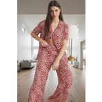 Rahat ve Şık Leopar Desenli Viskoz Pijama Takımı Yaz İçin Mükemmel Uzun Ömürlü Modern Stil