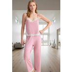 Rahat ve Şık Pijama Takımı Viskoz Örme Kumaş İnce Askılı Regular Kalıp Zarifane Tasarım