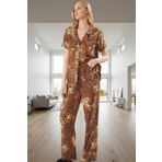 Rahat Viskoz Pijama Takımı Leopar Desenli Boru Paça Evde Stil Premium Kalite Uzun Ömürlü