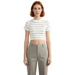 Rahat Viskoz Ribana Kumaş Çizgili Crop Bluz Fitted Günlük Stil Trend Tasarım Konforlu Kesim_Taş-S
