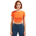 Rahat Viskoz Ribana Kumaş Çizgili Crop Bluz Fitted Günlük Stil Trend Tasarım Konforlu Kesim_Turuncu-001-XS