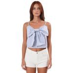 Rahat Yazlık Çizgili Crop Bluz Fiyonklu Dokuma Kumaş Uzun Ömürlü Yüksek Kalite Kaliteli İşçilik_Mavi-38
