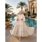 Rahime Durmuş Collection Premium Şifon Kat Kat Tesettür Elbise – Uçuş Uçuş Salaş Kesim, Astarlı, Bordo Abiye & Özel Gün Elbisesi - 2 - Taş
