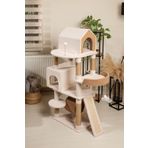 Raikou Karamel Kedi Ağacı - 3 Katlı, Tırmalama Direği, Yatak Ve Oyuncaklı, Bej-Kahverengi, Kolay Kurulum