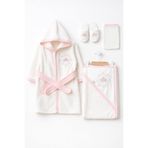 Rain Baby Kız Çocuk Bornoz Set 4 Parça Silgi,Terlik, Havlu ve Bornoz 0-3 Yaş