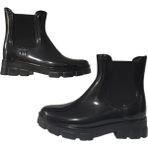 Rain Shoes Kadın Plastik Kısa Lastikli Yağmur Çizmesi Kalın Taban Siyah Renk - Koyu Siyah