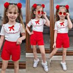 Rainbow Kız Çocuk Yaka Fırfır Detaylı Şortlu Takım - Kırmızı - 9 - 10 Yaş