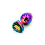 Rainbow Paslanmaz Çelik Kalpli Müchever Taşlı Metal Anal Plug Butt Plug Gizli Kargo (Küçük Boy S Beden)