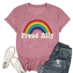 Rainbow Proud Ally LGBT Pride Kadın Erkek Tişörtü, Pembe, XXL