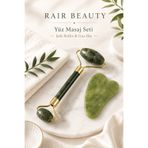 RAİR BEAUTY Jade Roller Çift Taraflı Yeşim Taşı ve Gua Sha Masaj Taşı 2'li Set Yüz Germe Masaj Taşı