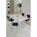 Raja Serisi 80X130 Lak Panel Beyaz Mermer Desen Masa Takımı Krom Ayaklı 4 Sandalye