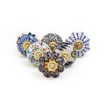RAJRANG BRINGING RAJASTHAN TO YOU Çok Renkli Seramik Kapı Topuzu Pirinç Mavi Çömlek Çiçek Mutfak Dolap Kapı Dresser Çekin Knob Ile Hint El Yapımı Dolap Topuzları Dolap - 6 Adet Set