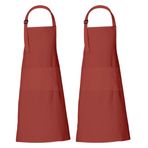 RAJRANG Maden Kırmızısı Pamuklu Önlük Set of 2 - U-35 X G-27 İnç, 3 Cepli Mutfak, Şef ve Barbekü için Kadınlar ve Erkekler için Ayarlanabilir Önlükler